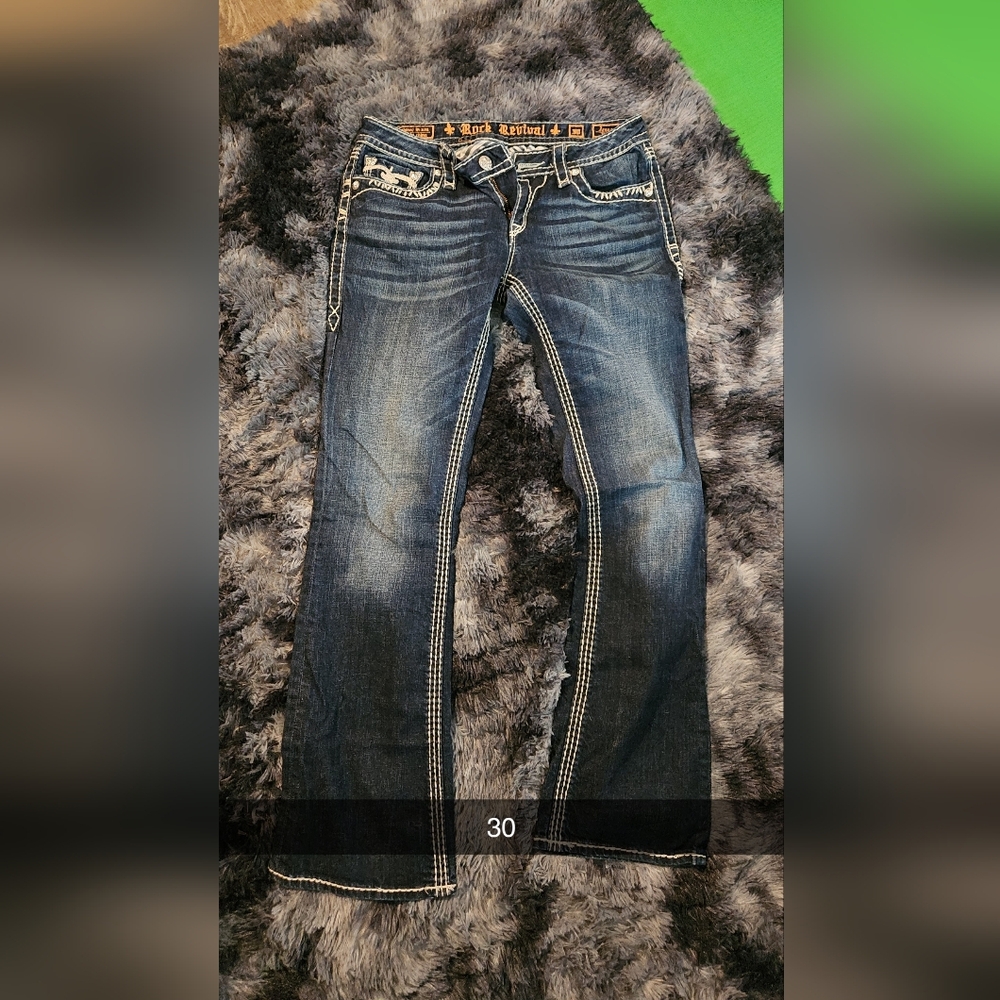 Rock Revival Dark Wash Jeans with Contrast Stitching